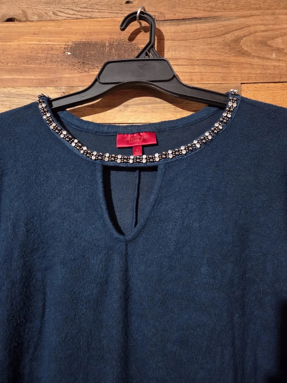 Jennifer Lopez Navy Beaded Keyhole Sweatshirt